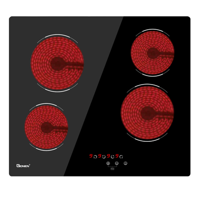 Cucina elettrica in ceramica da 60 cm, cucina in vetro nero con 4 zone di cottura