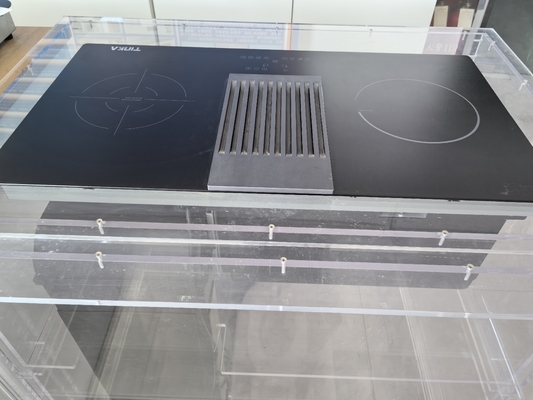 60 cm 2 zone elettriche Hub di induzione con casco estrattivo a corrente discendente incorporato con 3 velocità Max 504m3/ora E pannello di controllo touch